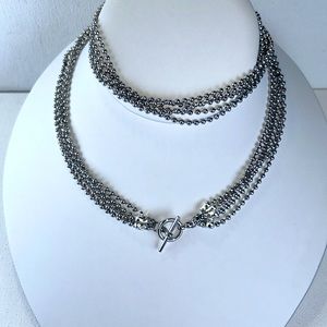 Handmade 5 Stand Ball Chain Toggle Clasp Necklace Minimalist Contemporary Work